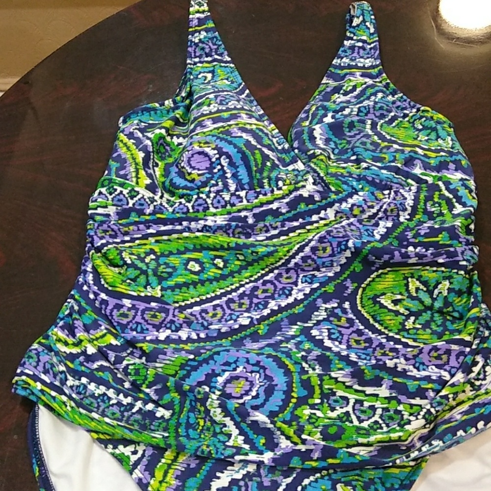 Lauren Ralph Lauren Green and Purple Paisley One Piece Swimsuit